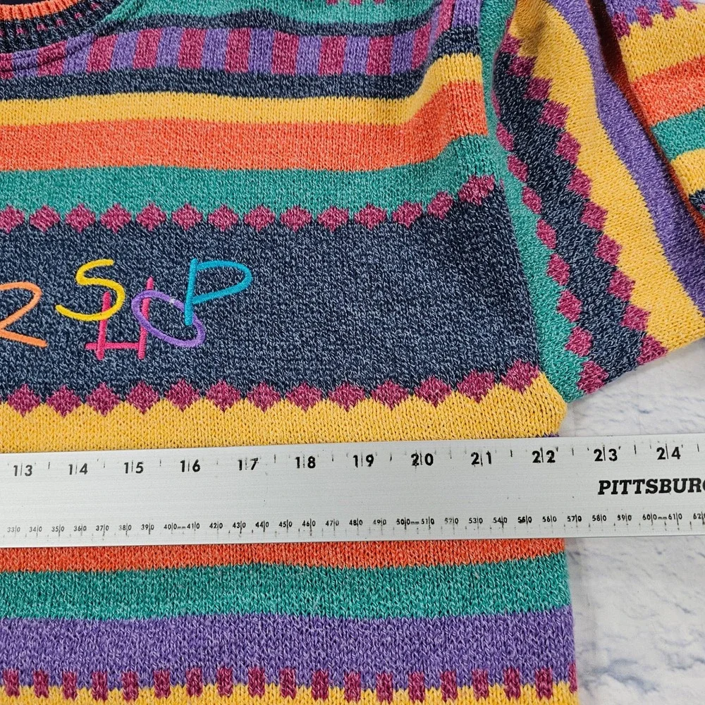The Sweater Shop Knit Sweater Mens S/M Multicolor 90s Striped VINTAGE UK - Picture 6 of 16